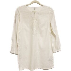 J. Crew White Cotton Linen Blend Embroidered Tunic Top Size XS